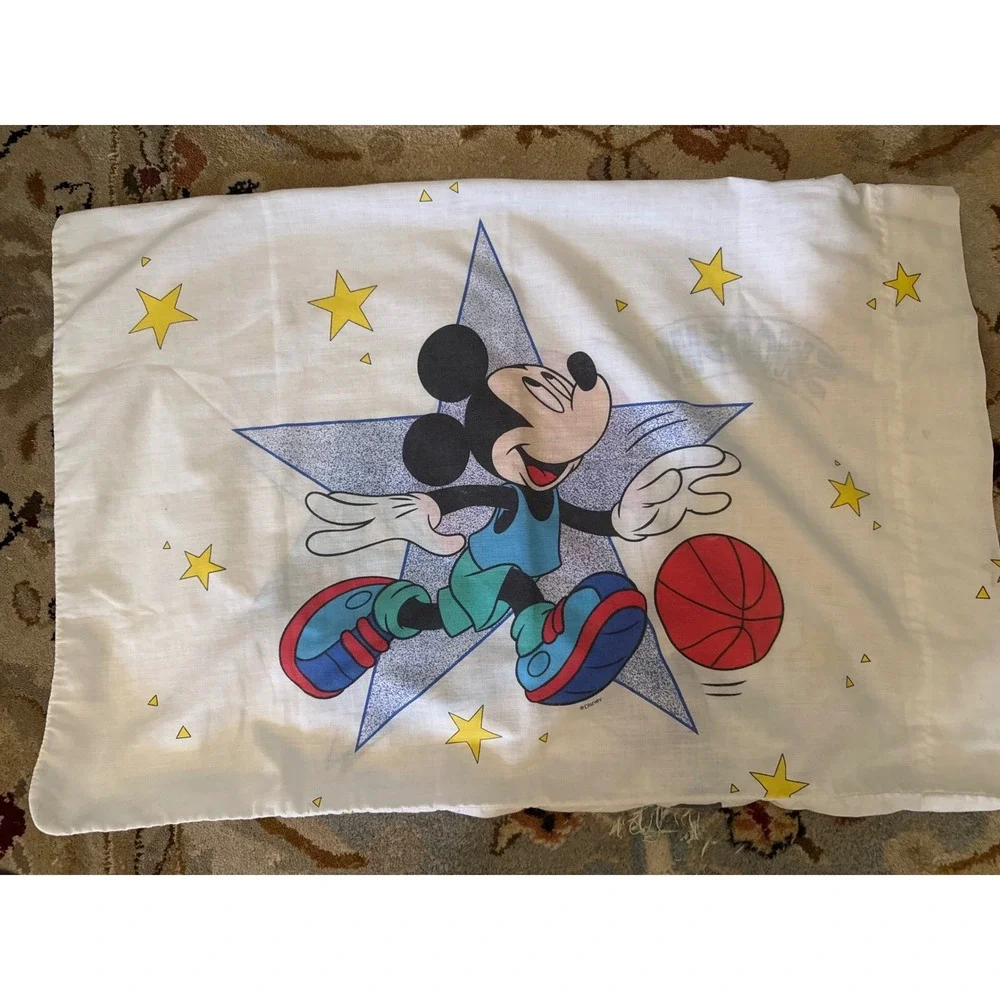 Vintage Disney Mickey Mouse Basketball Pillowcase 90s Sports Swoosh Double Sided